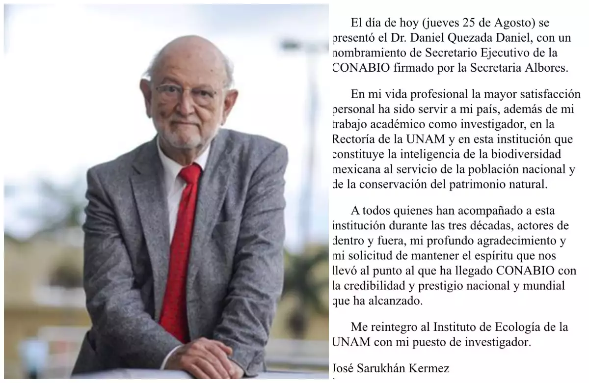 En una carta el exrector José Sarukhán renunció a la Conabio