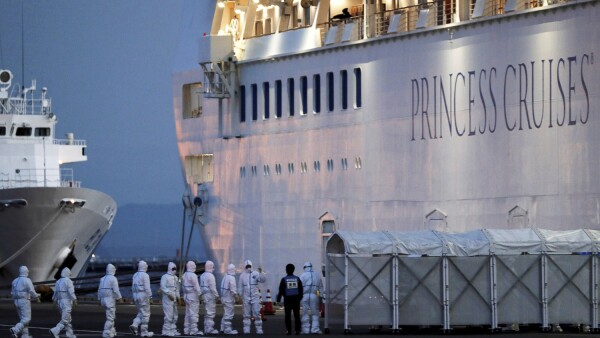Cruise ship Diamond Princess arrives at Daikoku Pier Cruise Terminal in Yokohama