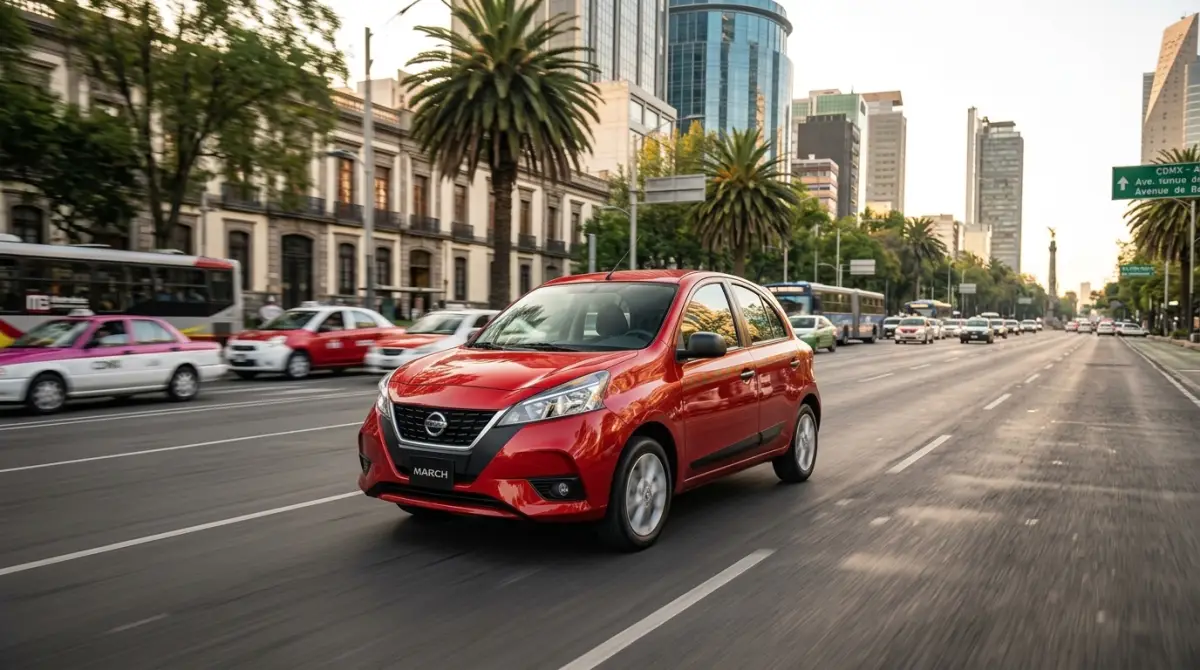 Nissan March 2026 recorriendo las calles de la Ciudad de México.