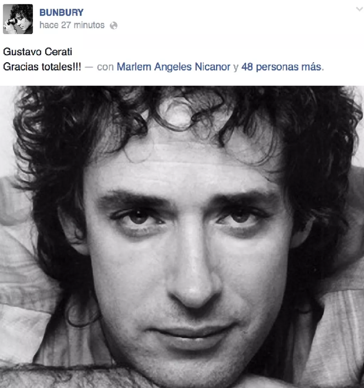Bunbury homenajeó al argentino en su muro de Facebook publicado una foto y agradeciendo su legado.