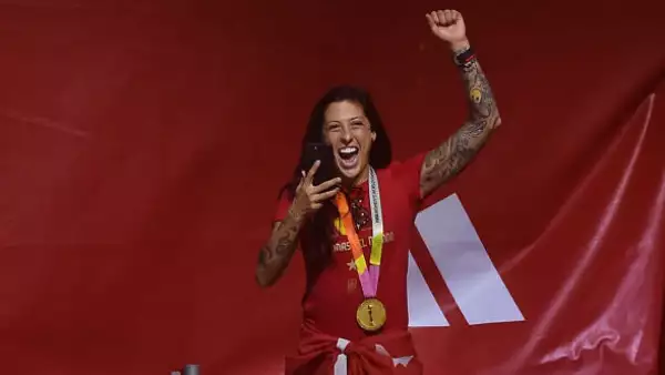 Spain Lift The FIFA Women's World Cup Trophy In Victory Celebration For Fans