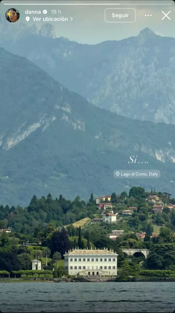 Historia de Instagram de la cantante Danna tomada en Lago di Como, Italia