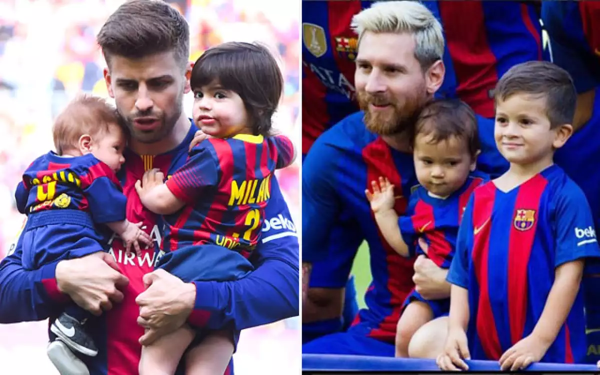 Gerard Piqué junto a sus hijos Milan y Sasha.