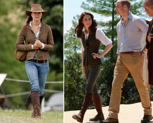 En la imagen de la izquierda vemos a Kate luciendo las botas en el año 2005. La foto de la derecha fue tomada la semana pasada en Bután.