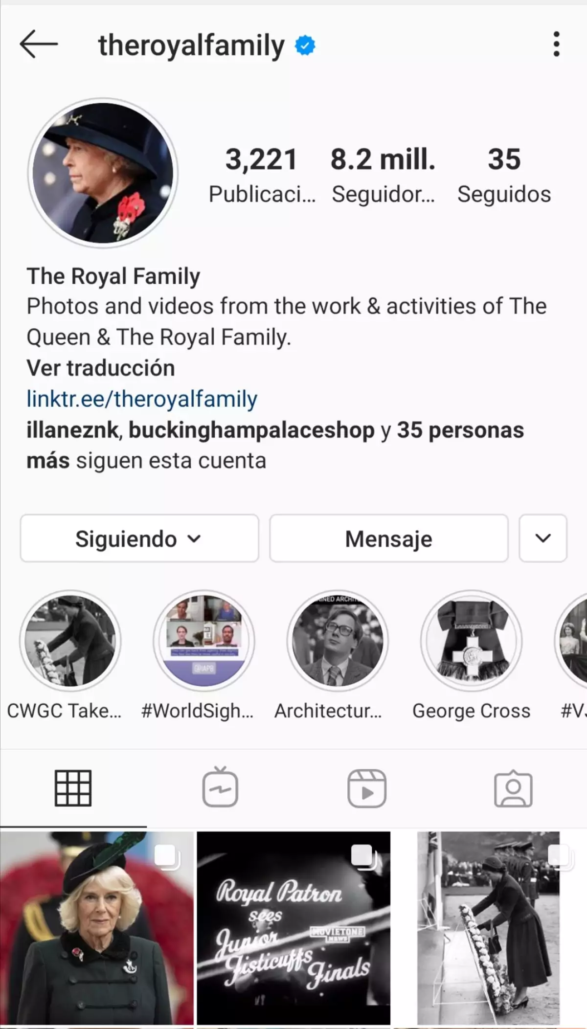 Perfil de Instagram de la familia real 