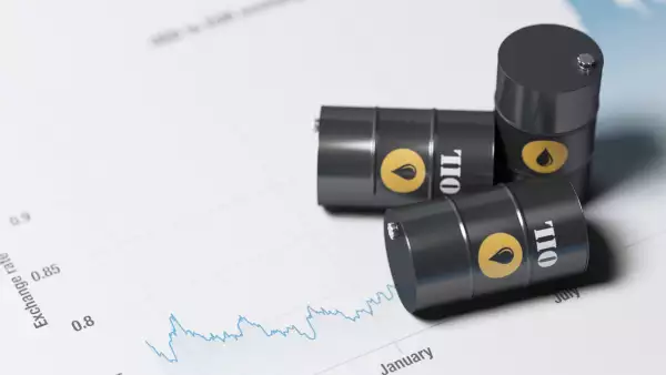 Blue Financial Chart and Tiny Oil Barrels :  Global Oil Price Concept