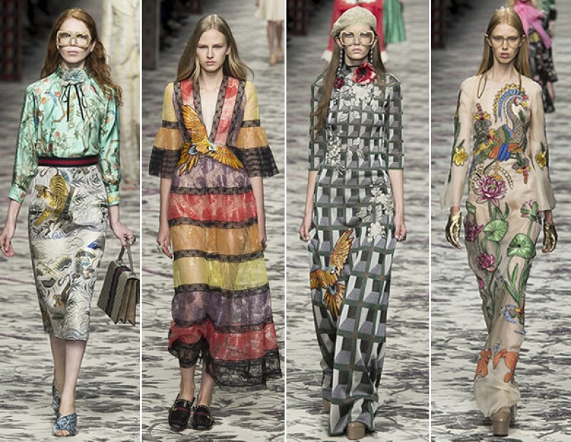 Los bordados y estampados de animales y plantas volvieron a hacer aparición en Gucci.
