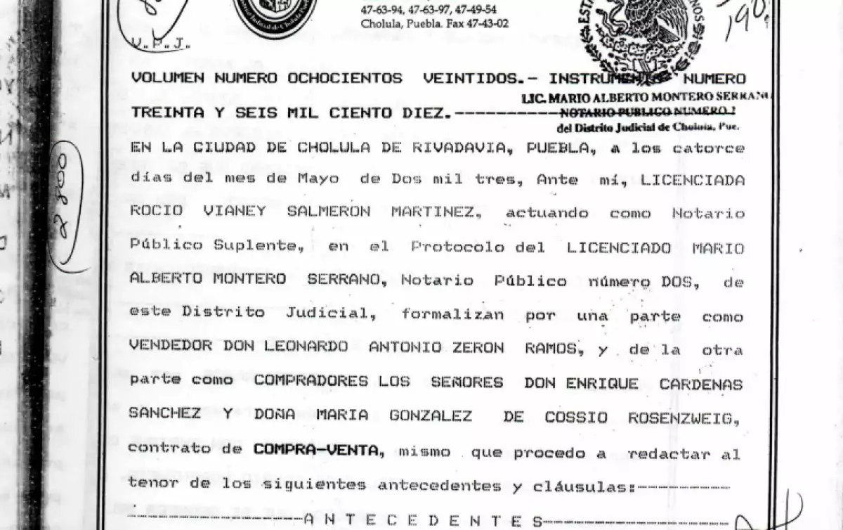 Escritura de Enrique Cárdenas
