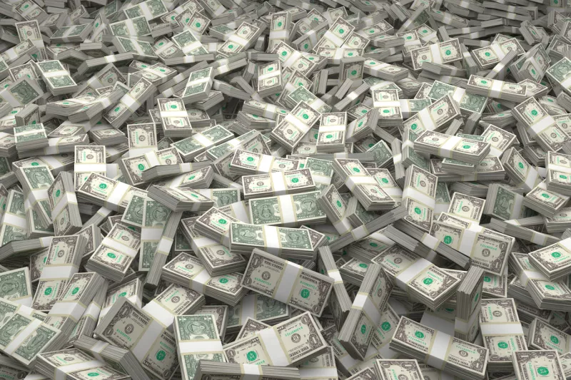 Money Piles Bundles of the latest $1 US Dollars Bills - Full Set of all bills