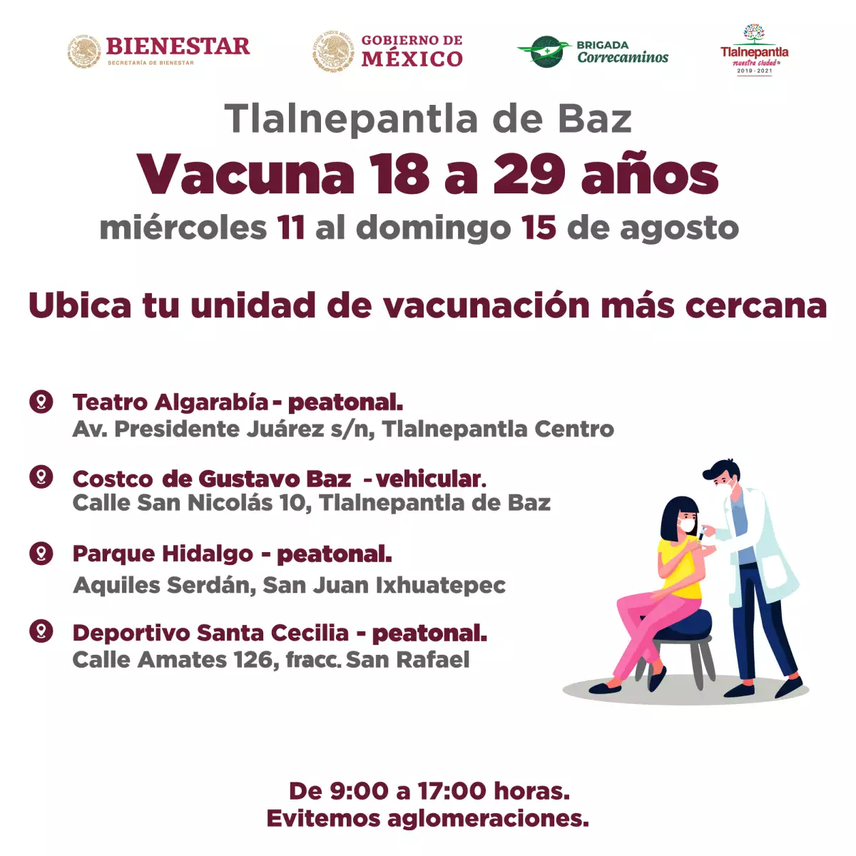Sedes de vacuna en Tlalnepantla, vacunación en Edomex 18 a 29 años