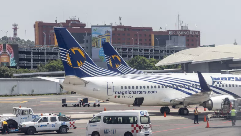 planes before departure being loaded at Mexican international airport