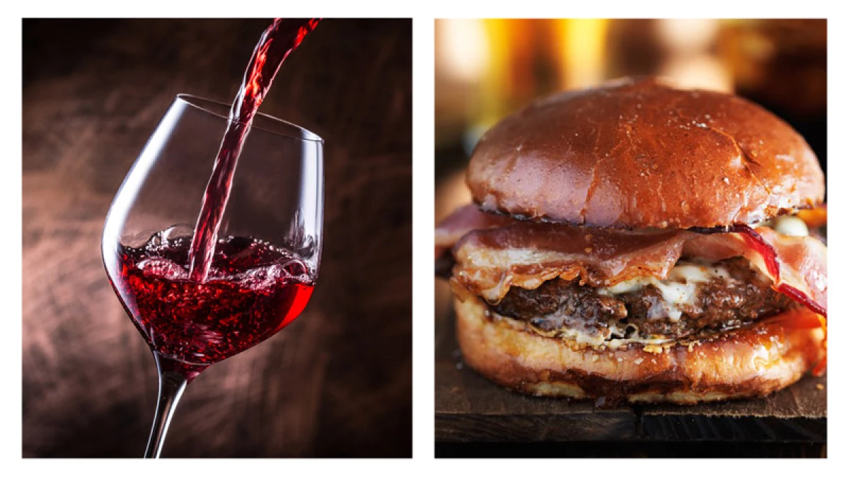 Vino y hamburguesa