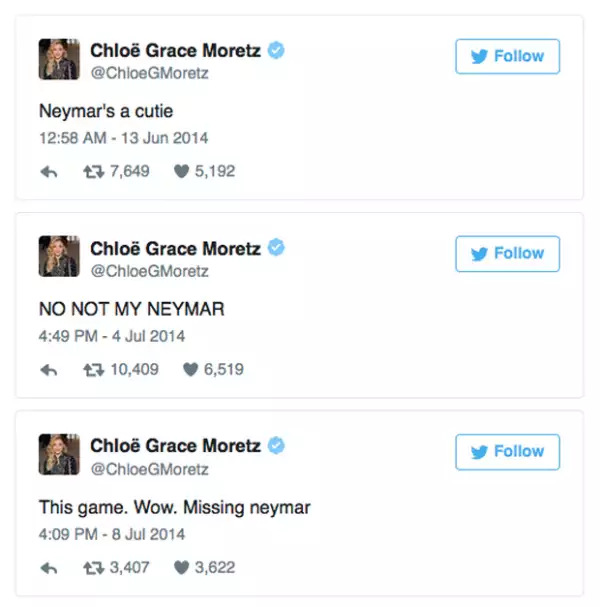 Chloë Moretz escribió estos mensajes durante el Mundial 2014.