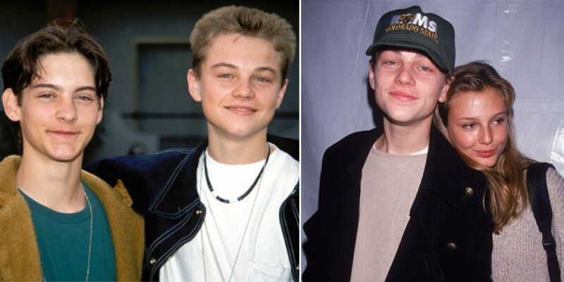 Leonardo DiCaprio con su mejor amigo, Tobey Maguire y con su novia de entonces, Bridget Hall.