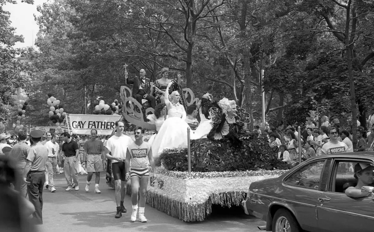 Parade Floats Line The Streets, Gay Pride Parade NYC 1989
