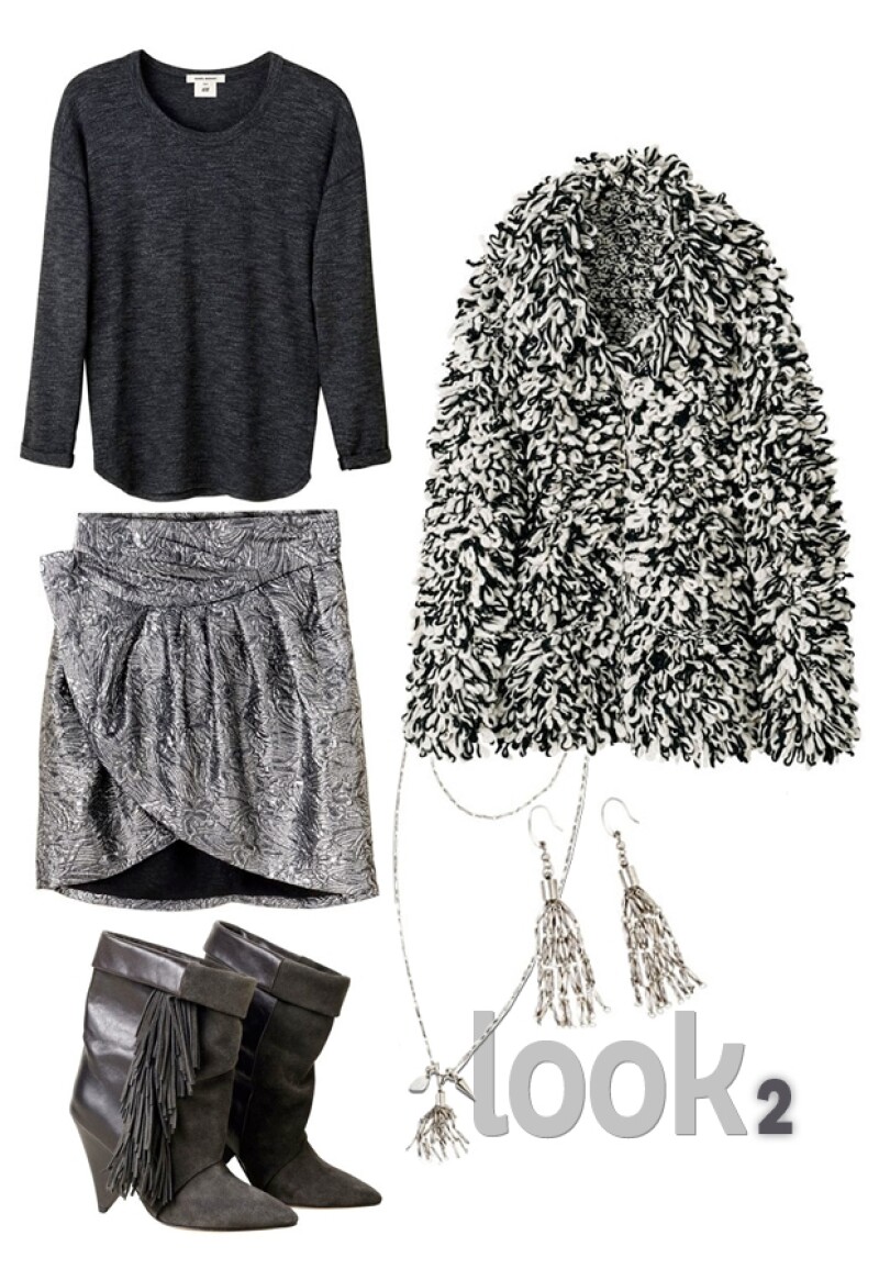 El look 2 consta de colores que van del blanco al negro.