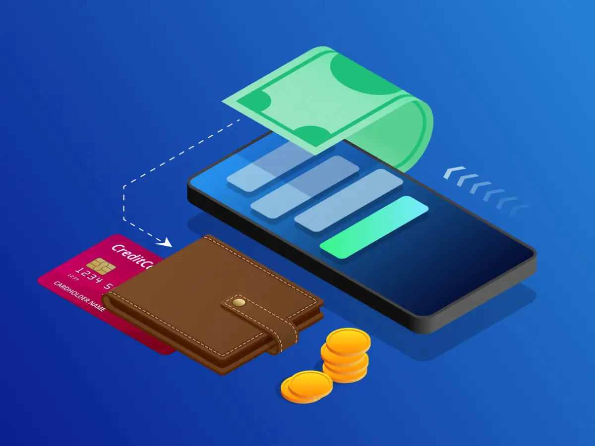 The concept of electronic Bills online payment, mobile payment, shopping, banking. Vector isometric illustration Payment Methods. Concepts web banner