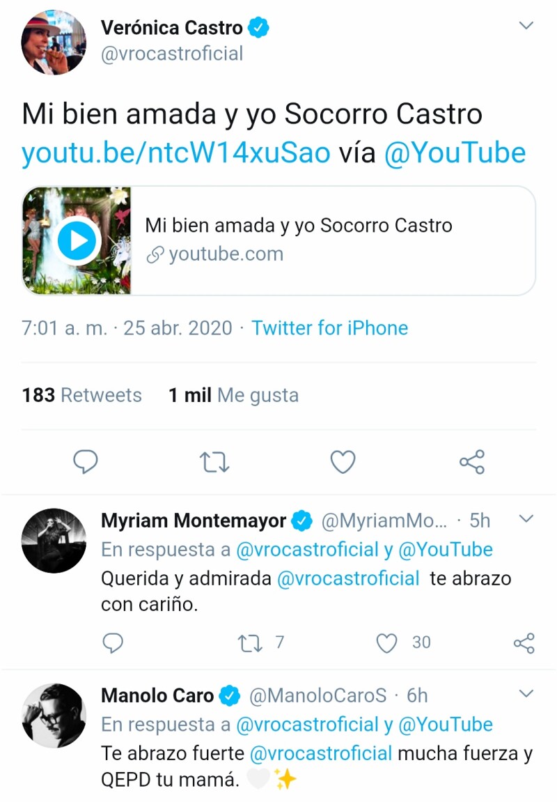 Sorprende mensaje de Yolanda Andrade a Verónica Castro por la muerte de su mamá 3 Pésame a Verónica Castro