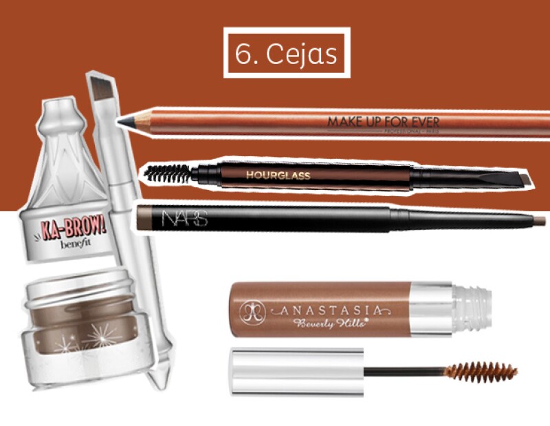 Cejas: Benefit, Makeup Forever, Hourglass, Nars, Anastasia.
