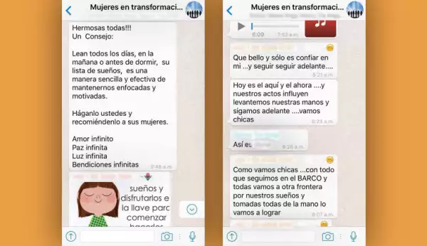La interacción entre las integrantes no debe descuidarse. Constantemente todas deben estar alimentando el chat con mensajes de ánimo, superación y positivismo. De lo contrario se le llamará la atención a quién no lo haga, dice la filosofía del esquema.