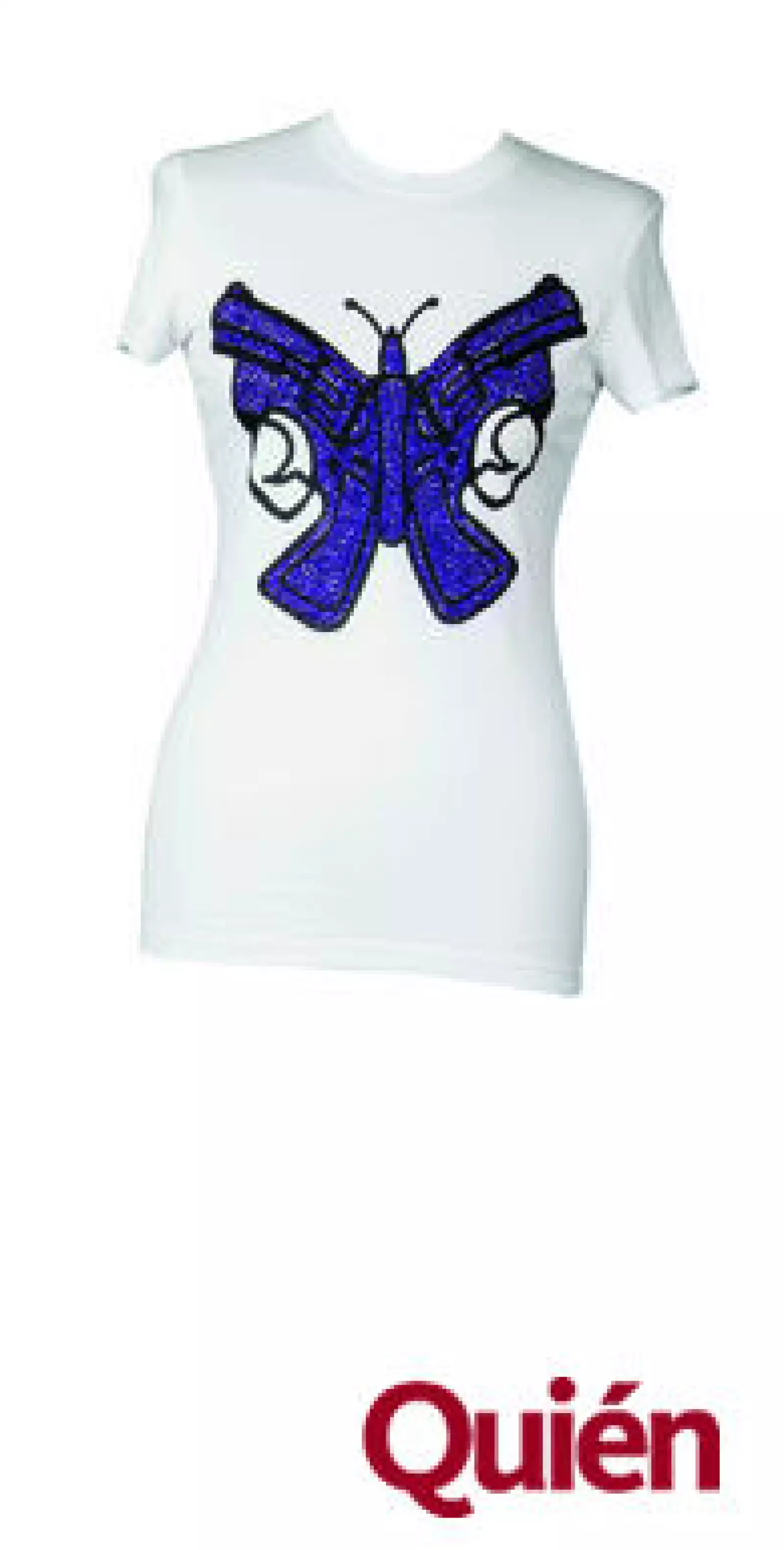T Shirt bordada con pistolas en forma de mariposas. De Royal Closet