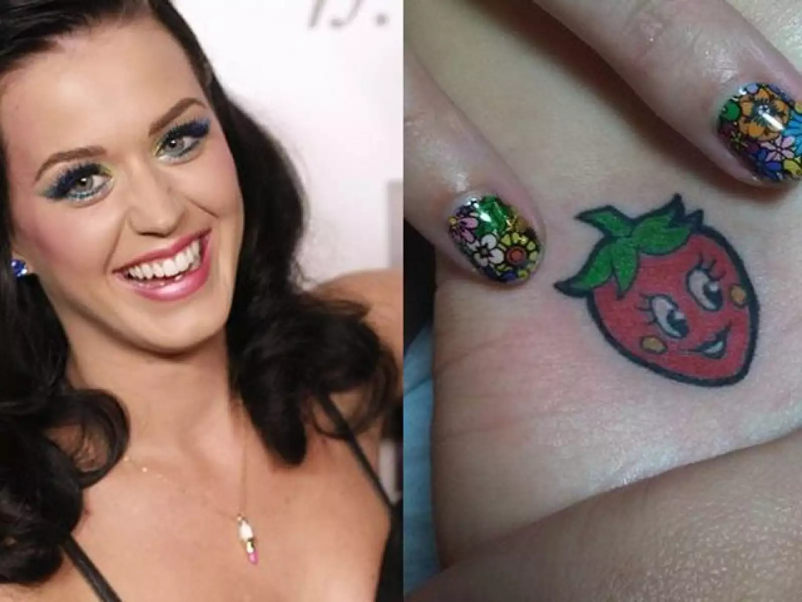 La cantante Katy Perry se hizo el dibujo de una fresa de caricatura en el tobillo, y en Twitter pide a sus fans que le ayuden a elegir un nombre para él.
