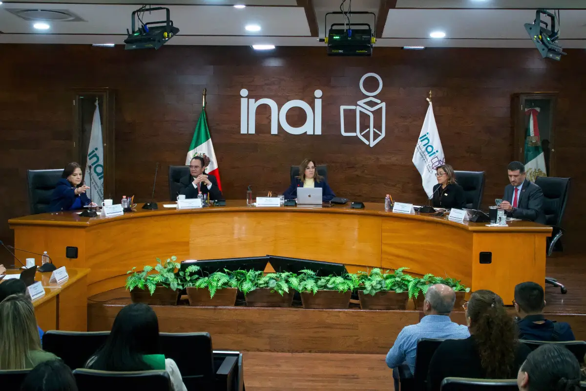 Julieta del Río, Javier Acuña, Blanca Lilia Ibarra Josefina Román y Adrian Alcalá, durante la sesión extraordinaria del inai.