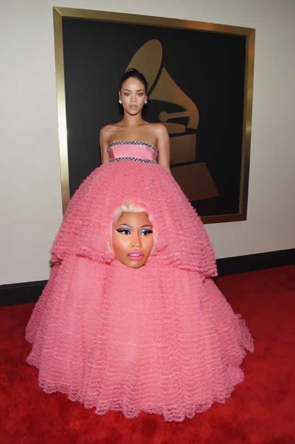 Tal parece que Rihanna prefirió usar a Nicki Minaj como vestido.