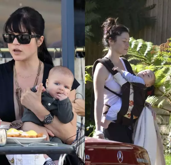 Selma Blair con Arthur y Evangeline Lilly con Kahekili.