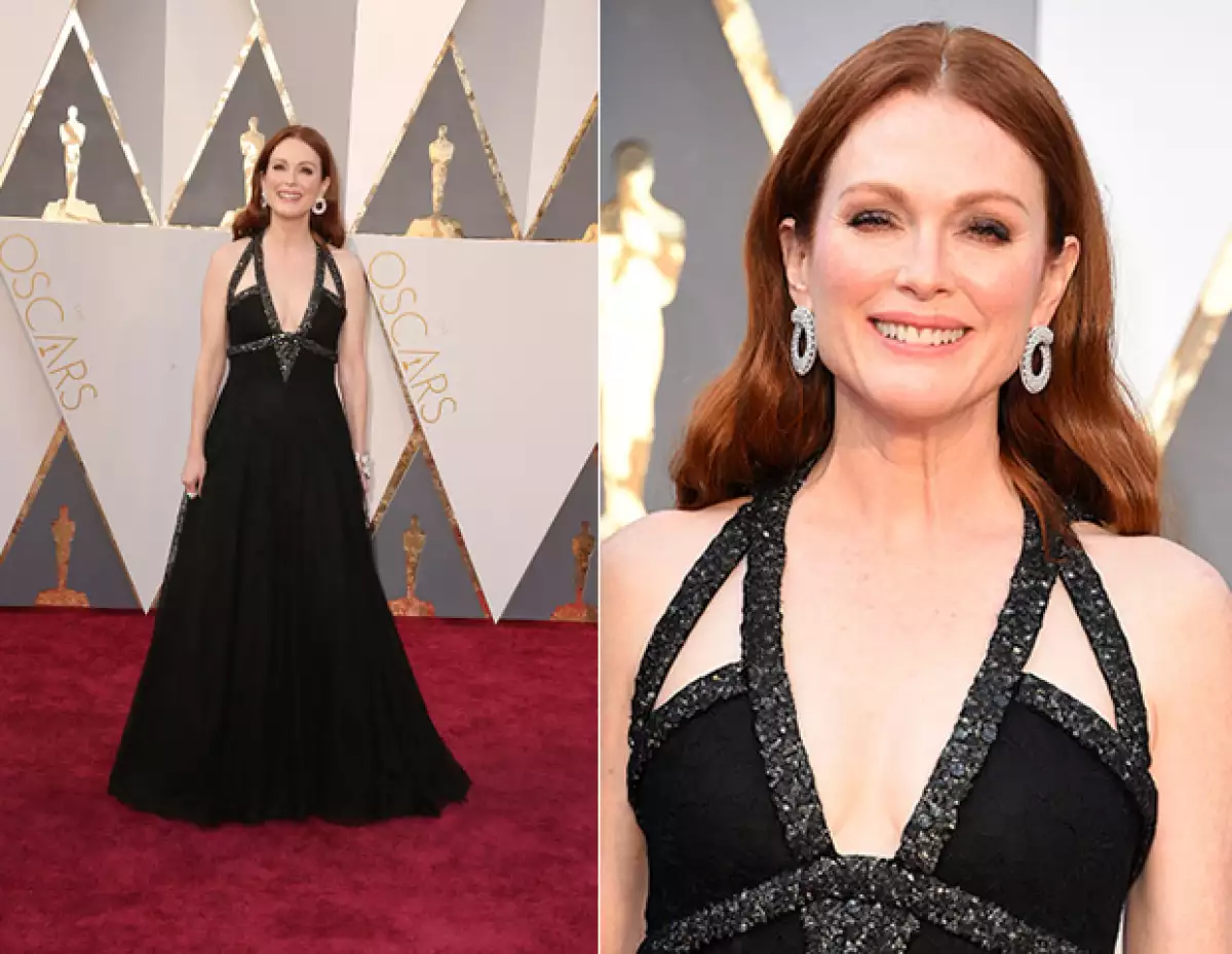 La actríz utilizó un modelo de Chanel negro en encaje, con detalles en Swarovsky y que tomó alrededor de 500 horas de trabajo.