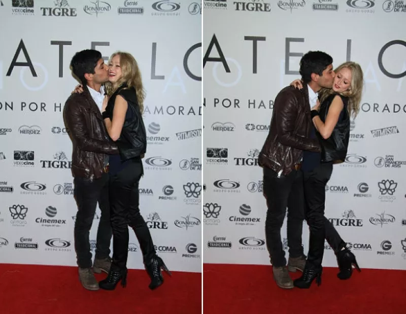El actor tapatío mostró su emoción a su co protagonista besándola durante la alfombra roja de la cinta que ambos protagonizan.