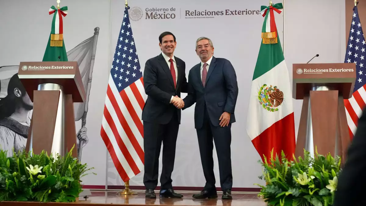U.S. Secretary of State Marco Rubio attends a news conference with Mexico's Foreign Secretary Juan Ramon de la Fuente, in Mexico City
