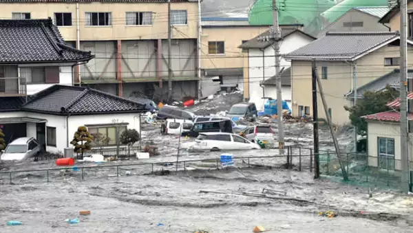 Calles inundadas después del tsunami en la ciudad de Kesennuma, en la región de Miyagi.