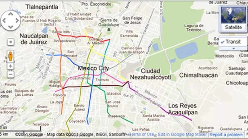 Capa de Google Transit para la ciudad de México