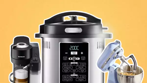 foto collage de electrodomesticos para la cocina, como freidora de aire,