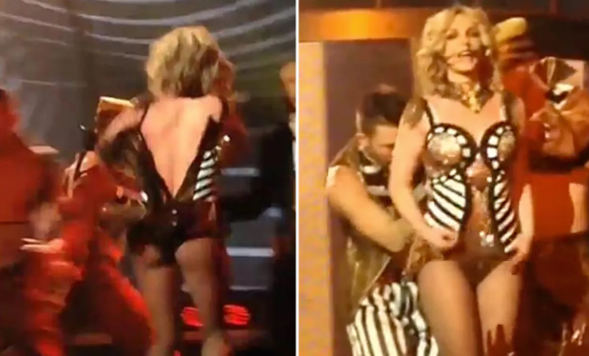 Britney sufrió este accidente de vestuario en uno de sus primeros conciertos en Planet Hollywood, Las Vegas.