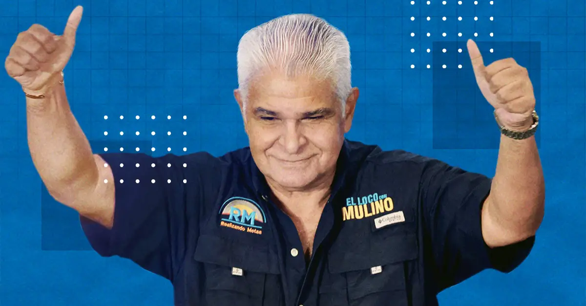 El candidato presidencial José Raúl Mulino saluda a sus partidarios después de que fuera declarado ganador de las elecciones presidenciales sobre la base de los resultados preliminares de la autoridad electoral, en la ciudad de Panamá, Panamá, el 5 de mayo de 2024.