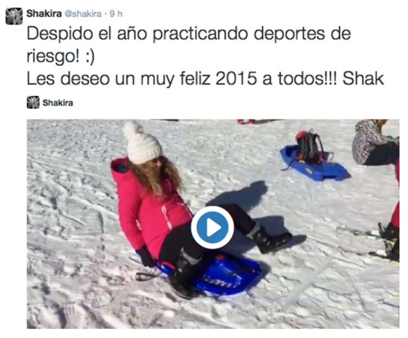 Sin importarle su avanzado embarazo, Shakira se despidió del 2014 deslizándose por la nieve.