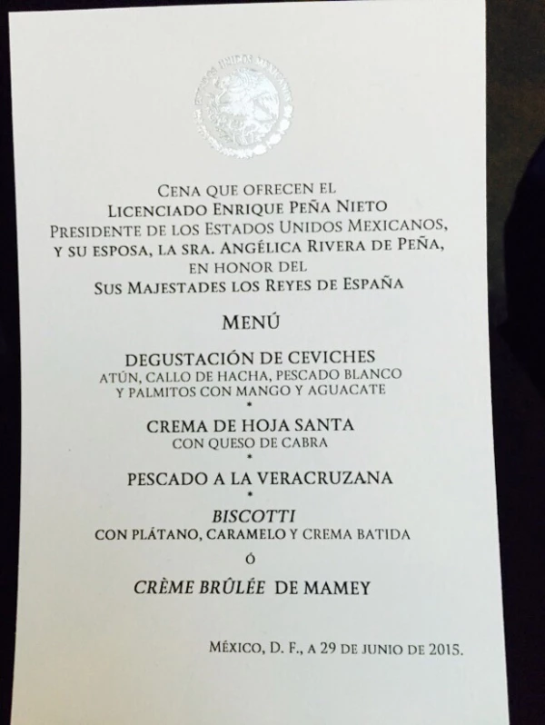 Este es el menú que se ofreció durante la cena gala en honor a los reyes de España.