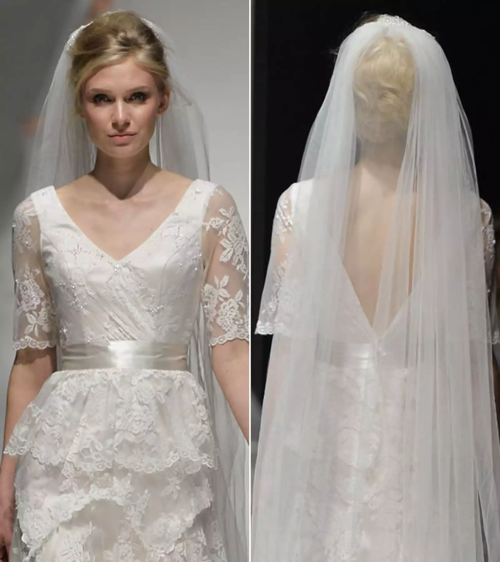 Charlotte Balbier: Puedes lucir un peinado espectacular con todo y velo. Lleva un chongo grande y abultado con creppé para darle volumen a tu look.