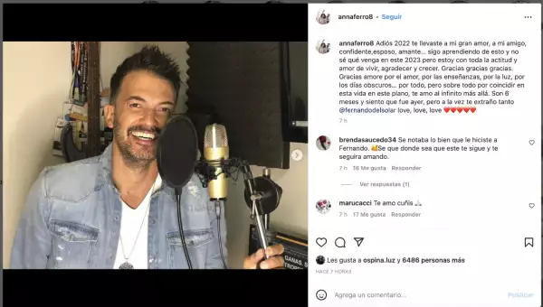 Anna Ferro dedica emotivo mensaje a Fer del Solar por fin de año