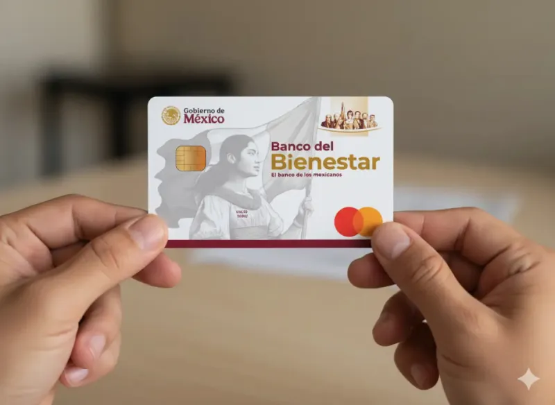 Persona sosteniendo una tarjeta del Banco del Bienestar