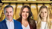 Adrián de la Garza, Clara Luz Flores y Mariana Rodríguez aparecen frente al Palacio de Gobierno de Nuevo León.