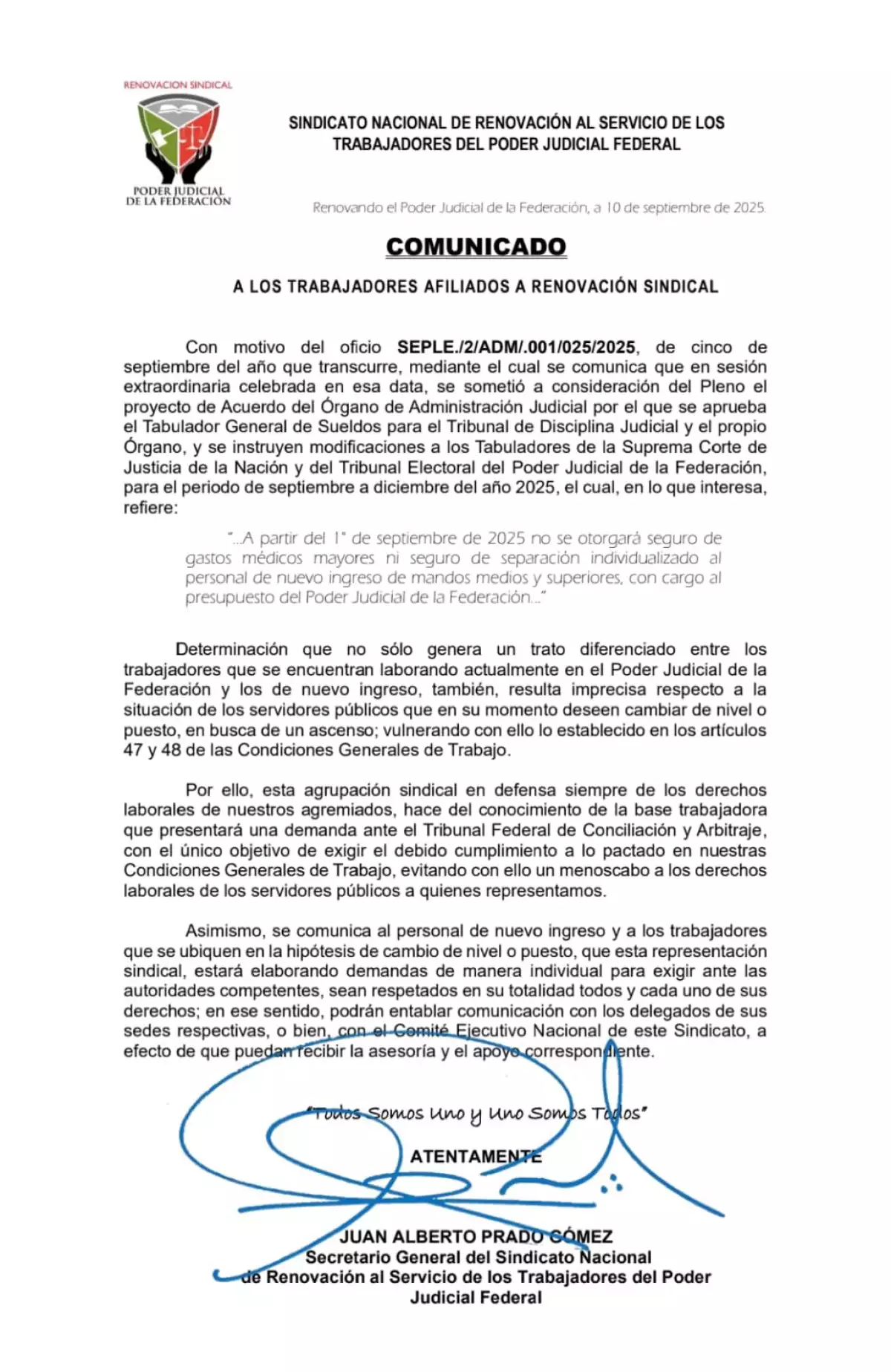 Sindicato de Trabajadores alerta recorte de derechos por nuevo Poder Judicial.