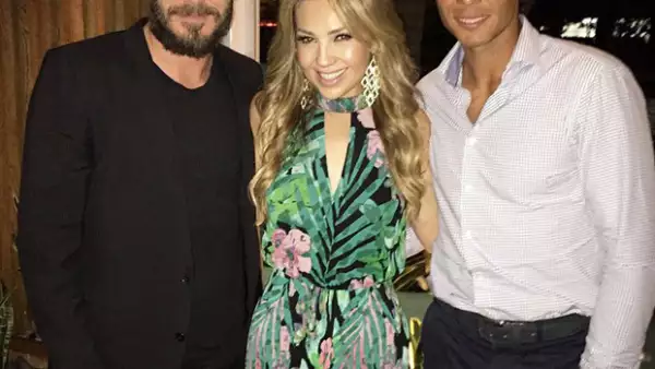 La cantante, el futbolista y el tenista coincidieron en la celebración de cumpleaños del diseñador de modas en un restaurante de la ciudad.