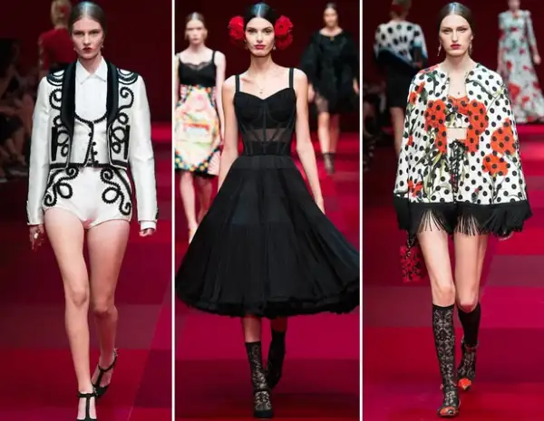 La firma italiana experimenta con una colección inspirada en los símbolos españoles más significativos, como lo son el flamenco, trajes de torero, tocados en la cabez, etc.