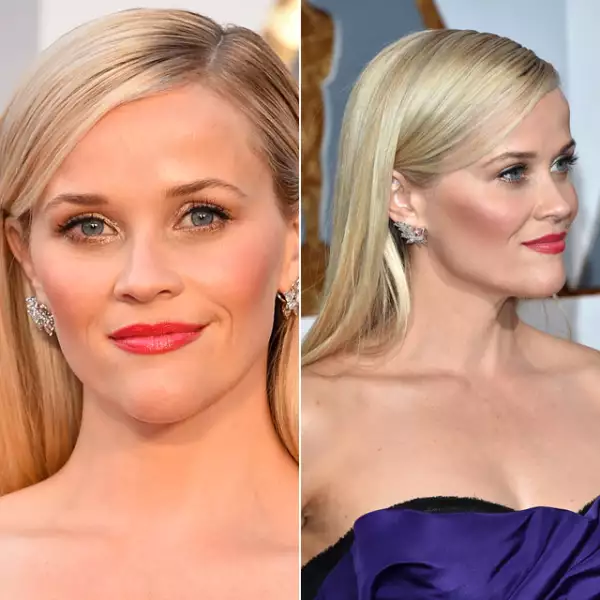 Estamos acostumbradas a ver a Reese Witherspoon con el pelo suelto en las alfombras rojas, y esta vez no fue la excepción. Los labios rosa intenso y las sombras metálicas le dieron el toque perfecto a su look.