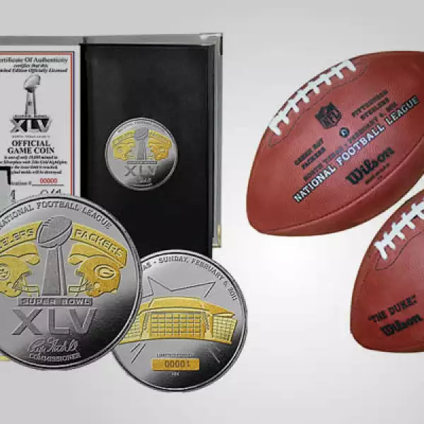 os objetos de memorabilia son indispensables para los fanáticos. Una moneda de plata, que tiene grabados los cascos de los dos equipos, con un valor de 89 dólares y una réplica del balón oficial del partido, por 129 dólares.