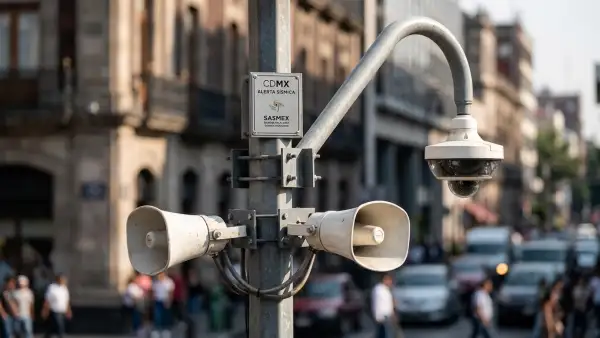 Fotografía de uno de los más de 28,000 altavoces instalados en la Ciudad de México, utilizados para emitir la alerta sísmica y advertir a la población sobre la llegada de un sismo.