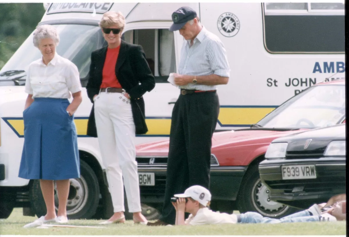 Princess Diana And Prince Harry At Smith's Lawn With Major Ronald Ferguson. Seven-year-old Harry Wanted Her To Take Him To Watch His Father Play In The Queen's Cup Semi-finals At Smith's Lawn Windsor Yesterday. So To Please Her Son Diana Put In He